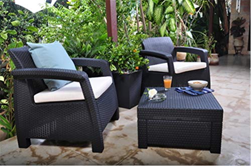 Keter 17194274 Corfu 2 Seater Balcony Garden Outdoor Rattan Furniture Set Graphite With Cream Cushions Wholesale Scout