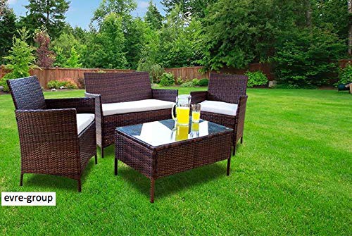 Evre Home Living Rattan Garden Furniture Set Patio Conservatory Indoor Outdoor 4 Piece Table Chair Sofa Brown Whole Scout - Rattan Patio Furniture Set Uk