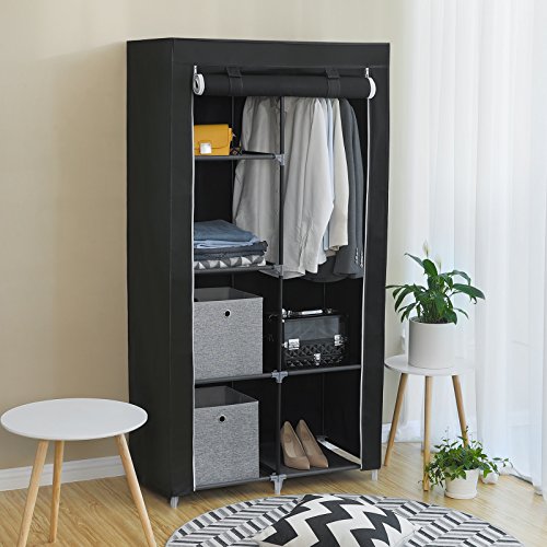 SONGMICS Double Canvas Wardrobe with 2 Hanging Rail (holds up to 25kg ...